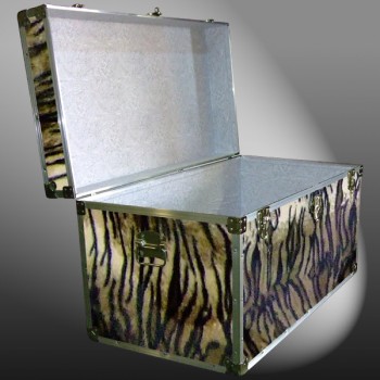 05-201 TIE FAUX TIGER 36 Deep Storage Trunk with Alloy Trim